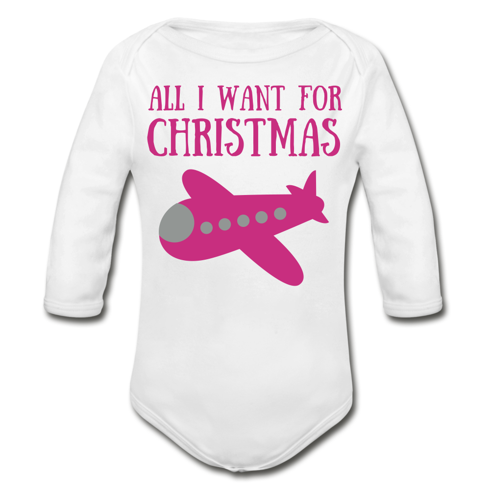 All I Want for Christmas - Pink Plane Onesie - white