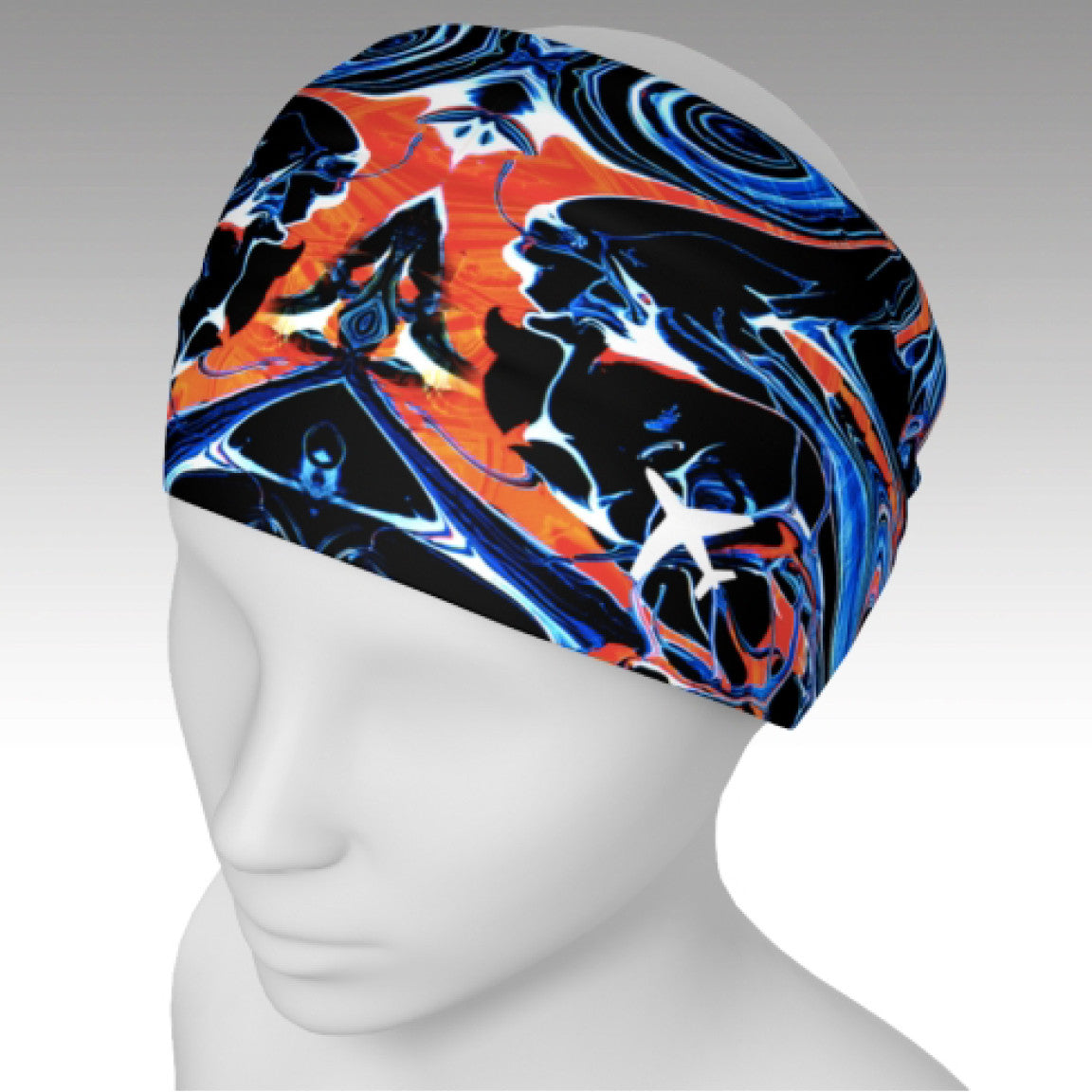 Full wrap headband with Mystic design.  A kaleidoscope of colors and airplanes. Use as a scarf to keep warm or a headband to keep your hair back