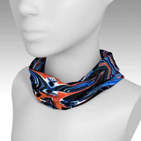 Full wrap headband with Mystic design used as a scarf.  A kaleidoscope of colors and airplanes. Use as a scarf to keep warm or a headband to keep your hair back