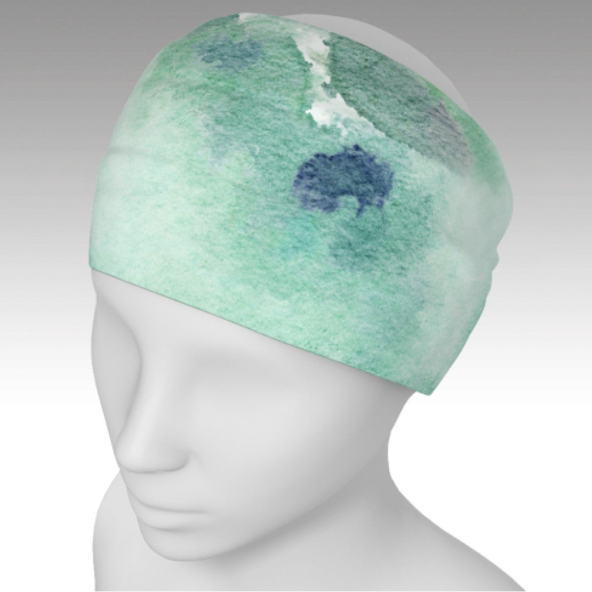 Headband with soft watercolor print of the sky / clouds.  Blue, green, white.  Full wrap around design can be used as a scarf. Keeps your hair back.
