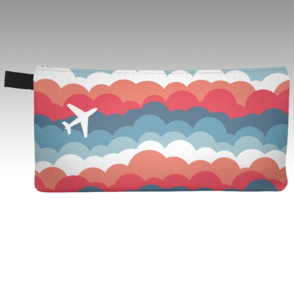 Pencil Pouch with One Plane Jane signature cloud design.  A single airplane to show your love for aviation and travel. Perfect for make-up bag, coin purse, phone carrying case.