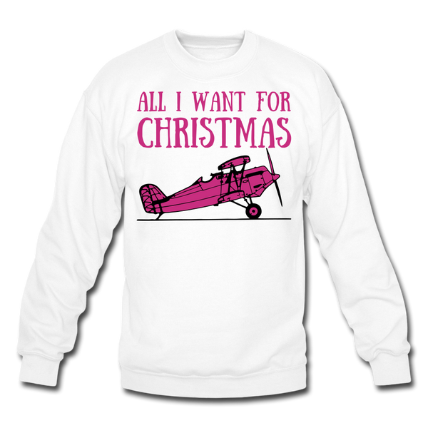 All I Want for Christmas Sweatshirt - Pink Plane - white