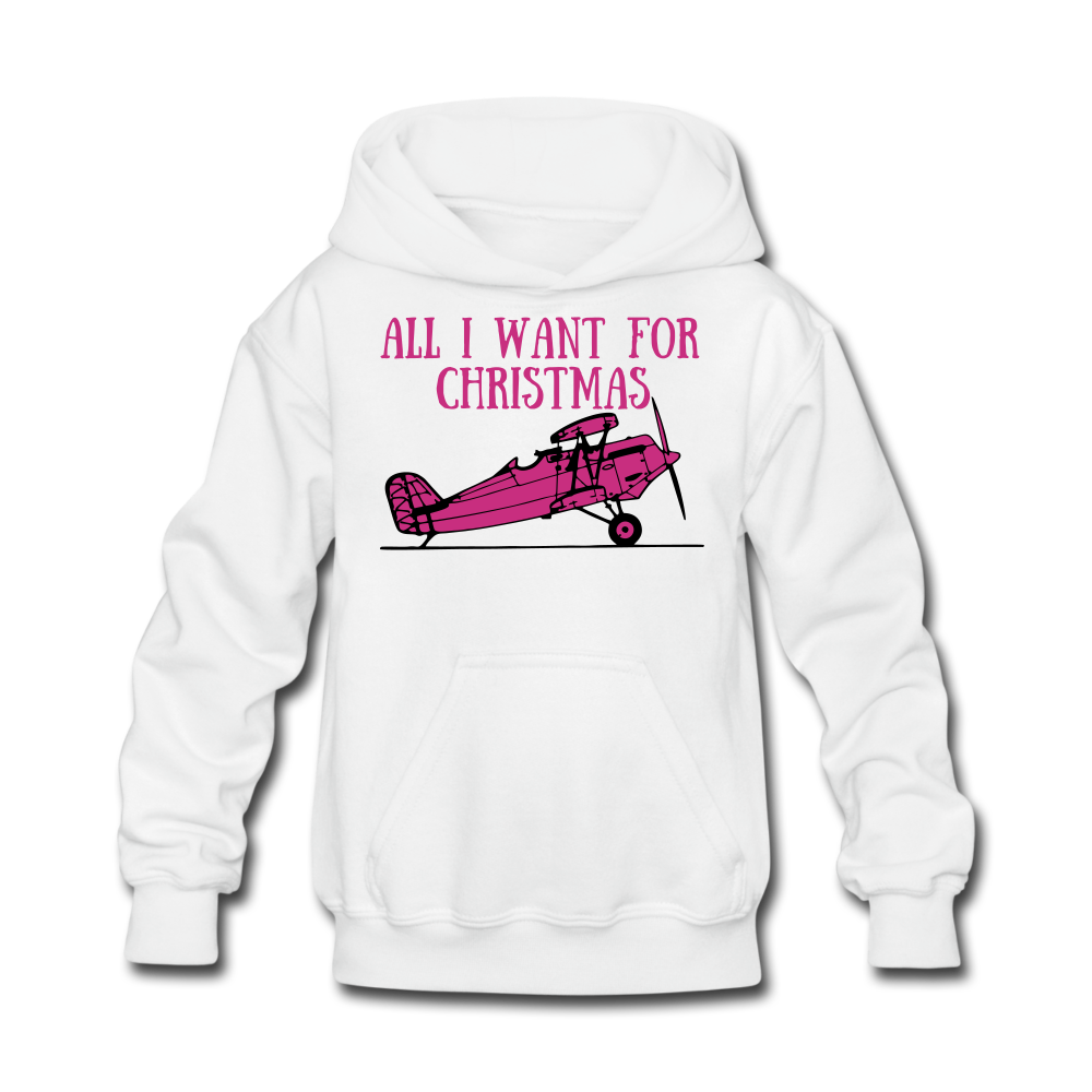 All I Want for Christmas Kids' Hoodie - Pink Plane - white