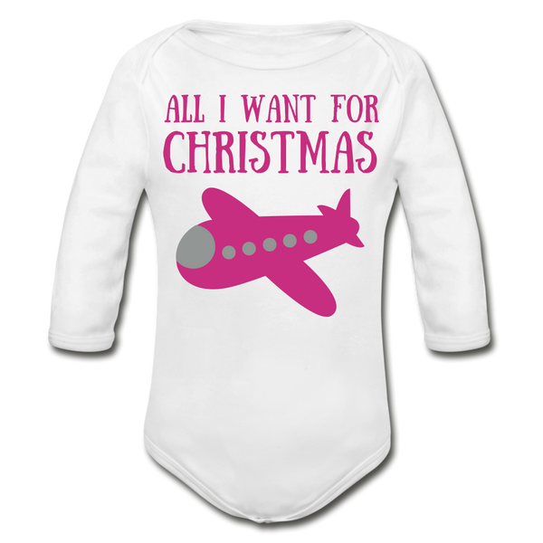 All I Want for Christmas - Pink Plane Onesie - white